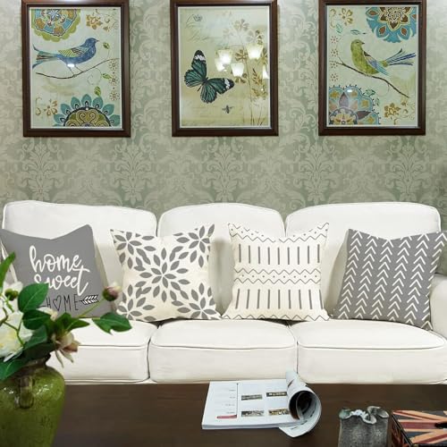 YCOLL Pillow Covers 18x18 Set of 4，Modern Sofa Throw Pillow Cover, Decorative Home Outdoor Linen Fabric Geometric Pillow Case for Couch Bed Car，Gray - Image 5