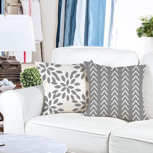 YCOLL Pillow Covers 18x18 Set of 4，Modern Sofa Throw Pillow Cover, Decorative Home Outdoor Linen Fabric Geometric Pillow Case for Couch Bed Car，Gray - Image 3
