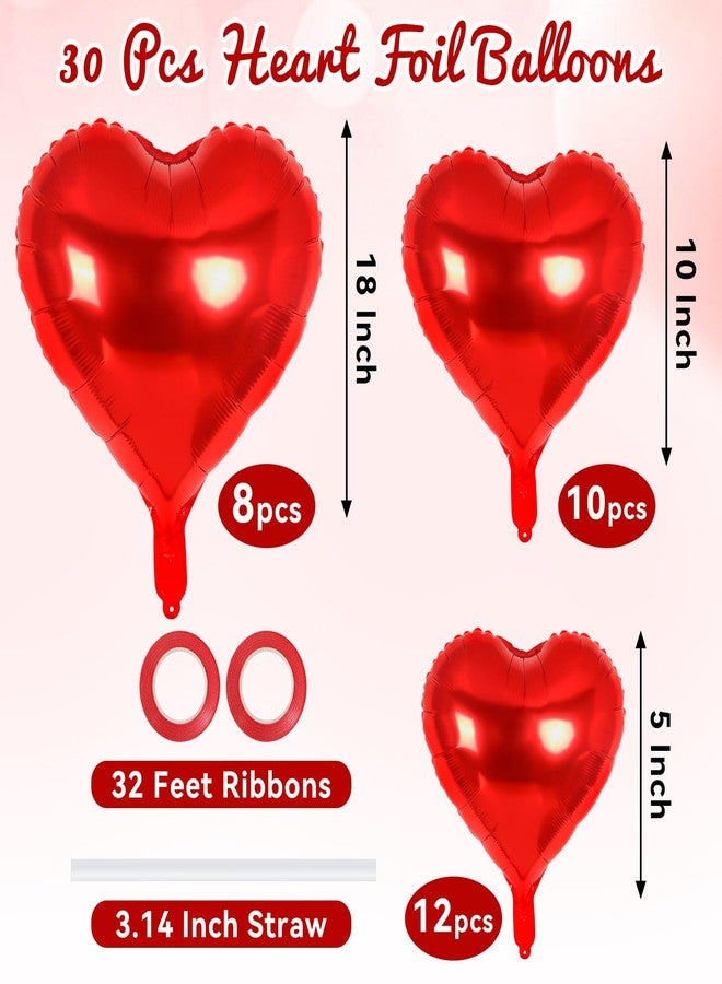 YOTHORN 30 Pcs Red Heart Balloons, 3 Sizes Heart Foil Mylar Balloon, Valentine Day Party Decorations, Love Balloon Valentine Balloons for Birthday Party Wedding Baby Shower Valentine Day Decorations (Red) - Image 2