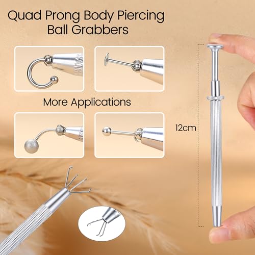 GEMQUEEN Piercing Ball Grabber Reacher Tool - Stainless Steel Piercing Jewelry Tools 4 Claw Holder Removal Pick Up Assistant Tool for Changing Jewelry IC Chip Electronic Components Small Parts 12cm - Image 2