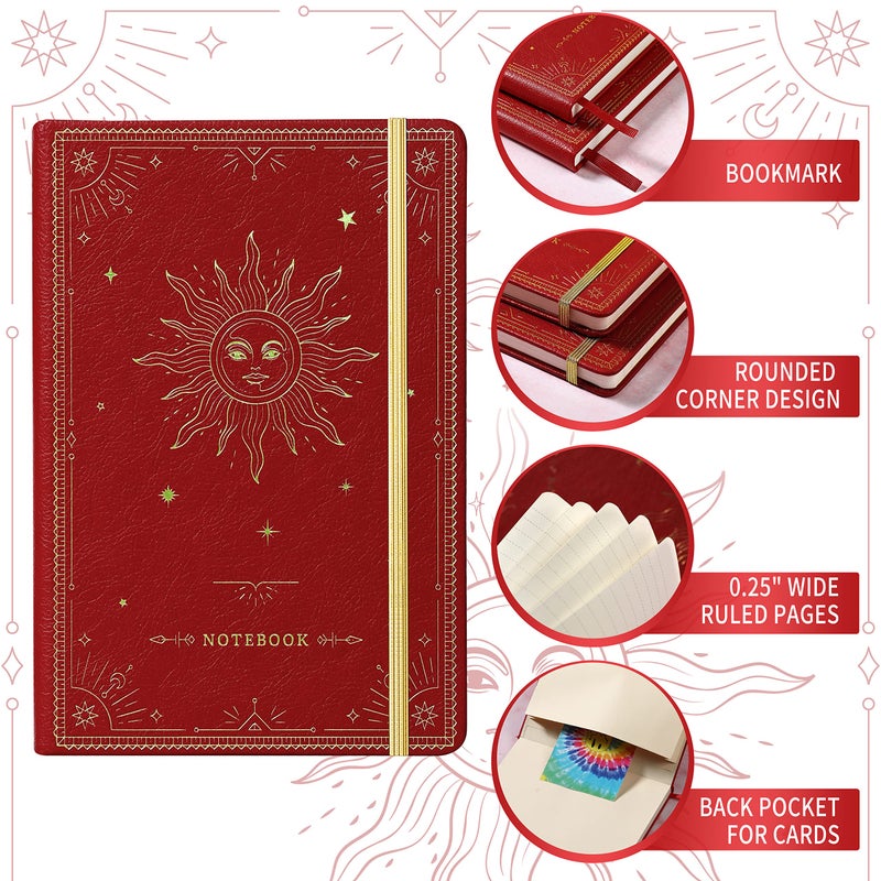 Artfan Ruled Notebook/Journal â€“ Premium Thick Paper Faux Leather Classic Writing Notebook with Pocket + Page Dividers Gifts, Banded, Large, 144 Pages, Hard Cover, Lined (5.8 x 8.4) - Red - Image 3