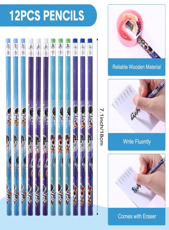 Faccito 86 Sets Space Party Favors Astronaut Party Favors Space Stationery Set Classroom Reward Gifts Prizes Notepads Pencils Stampers Sharpener Stickers Astronaut Model Birthday Decoration - Image 3