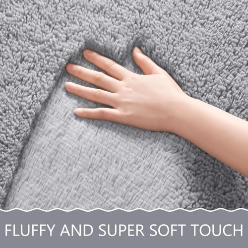 EVOIONOS Grey Round Rug for Bedroom, 5x5 Ft Fluffy Soft Circle Area Rugs for Living Room, Plush Shaggy Circular Carpet for Indoor Floor Bedside Kids Nursery, Machine-Washable Home Decor Aesthetic - Image 2