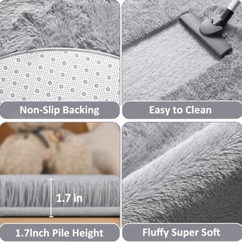 EVOIONOS Grey Round Rug for Bedroom, 5x5 Ft Fluffy Soft Circle Area Rugs for Living Room, Plush Shaggy Circular Carpet for Indoor Floor Bedside Kids Nursery, Machine-Washable Home Decor Aesthetic - Image 3