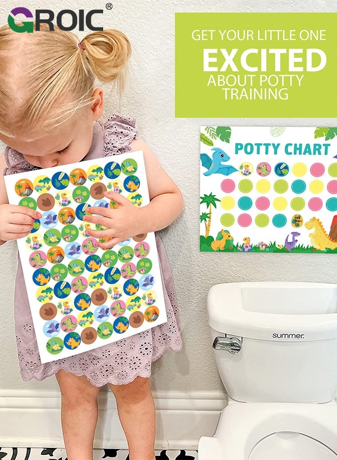 GROIC 2 Pcs Potty Training Chart for Kids, Fun Styles Potty Reward Chart Toddlers with Stickers Potty Chart Potty Sticker Chart, 10 Potty Chart, 4 Sticker Sheets for Girls & Boys (Mermaid + Dinosaur) - Image 3