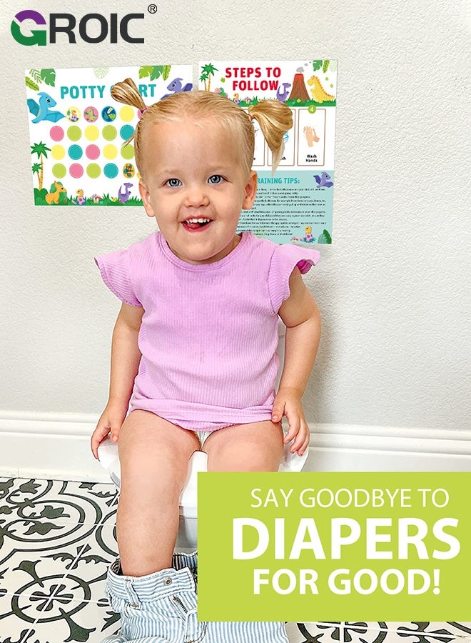 GROIC 2 Pcs Potty Training Chart for Kids, Fun Styles Potty Reward Chart Toddlers with Stickers Potty Chart Potty Sticker Chart, 10 Potty Chart, 4 Sticker Sheets for Girls & Boys (Mermaid + Dinosaur) - Image 4