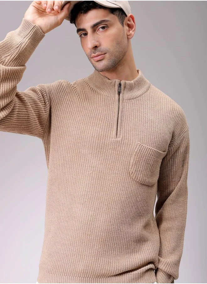 شركة المرآب الهندية Men Oversized Textured High Neck Sweater