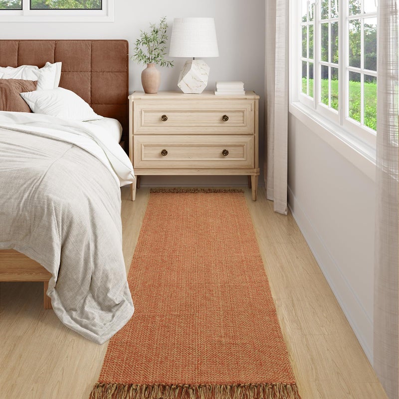 Collive Long Hallway Runner Rug 2.6 '× 7' Runner Runner Indoor Prud Brug Terracotta Rudived Braved Kitchen Runner Rugs Low-Profile Frant - Image 5