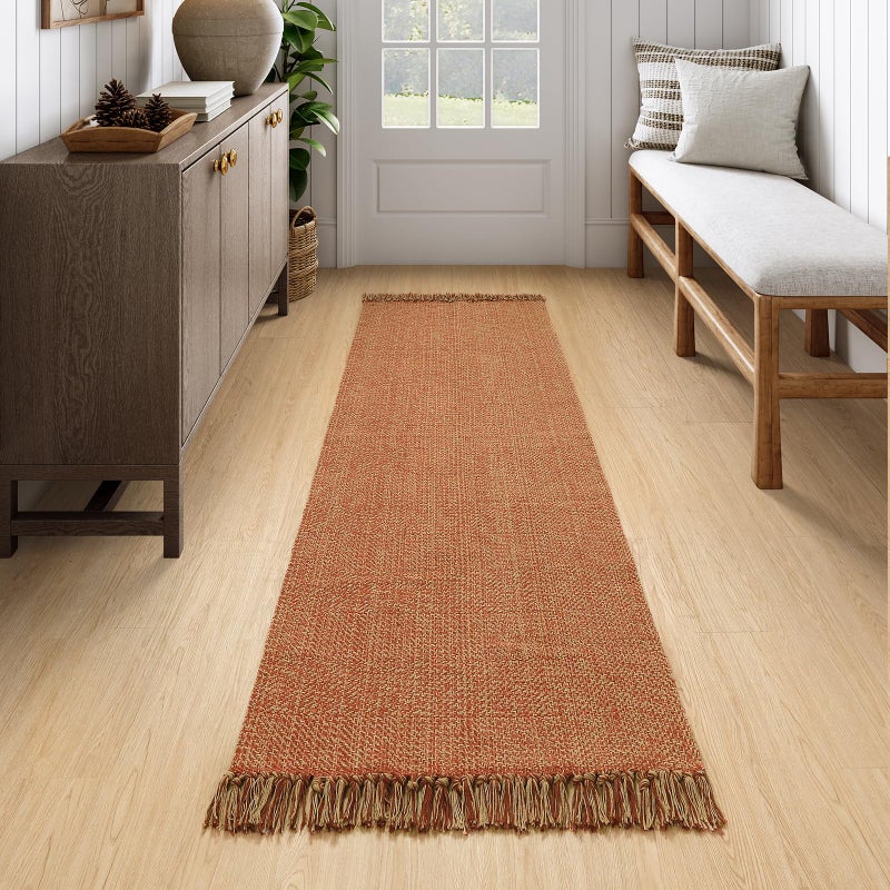 Collive Long Hallway Runner Rug 2.6 '× 7' Runner Runner Indoor Prud Brug Terracotta Rudived Braved Kitchen Runner Rugs Low-Profile Frant - Image 1