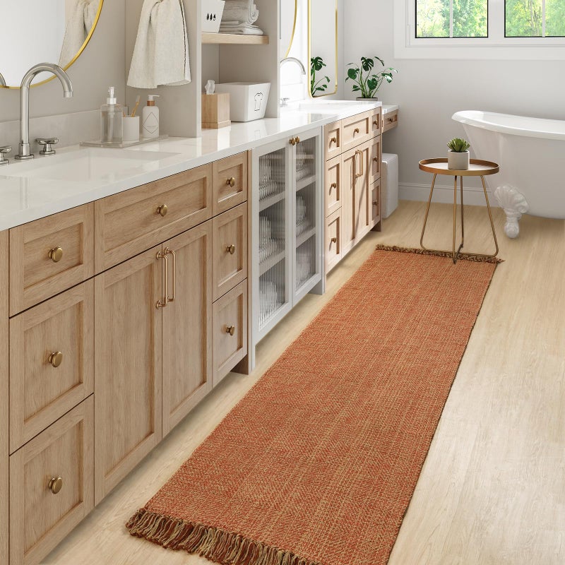 Collive Long Hallway Runner Rug 2.6 '× 7' Runner Runner Indoor Prud Brug Terracotta Rudived Braved Kitchen Runner Rugs Low-Profile Frant - Image 2