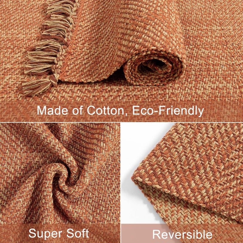 Collive Long Hallway Runner Rug 2.6 '× 7' Runner Runner Indoor Prud Brug Terracotta Rudived Braved Kitchen Runner Rugs Low-Profile Frant - Image 3