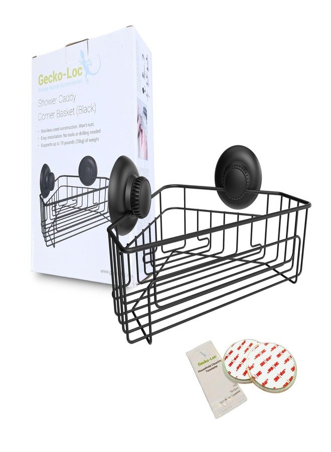 Gecko-Loc Corner Bathroom Shower Caddy shelf organizer suction cup wall storage basket - bath kitchen shampoo accessories shelves organizers caddies - Black - Image 1