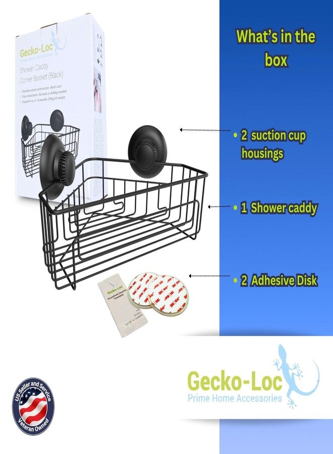 Gecko-Loc Corner Bathroom Shower Caddy shelf organizer suction cup wall storage basket - bath kitchen shampoo accessories shelves organizers caddies - Black - Image 5