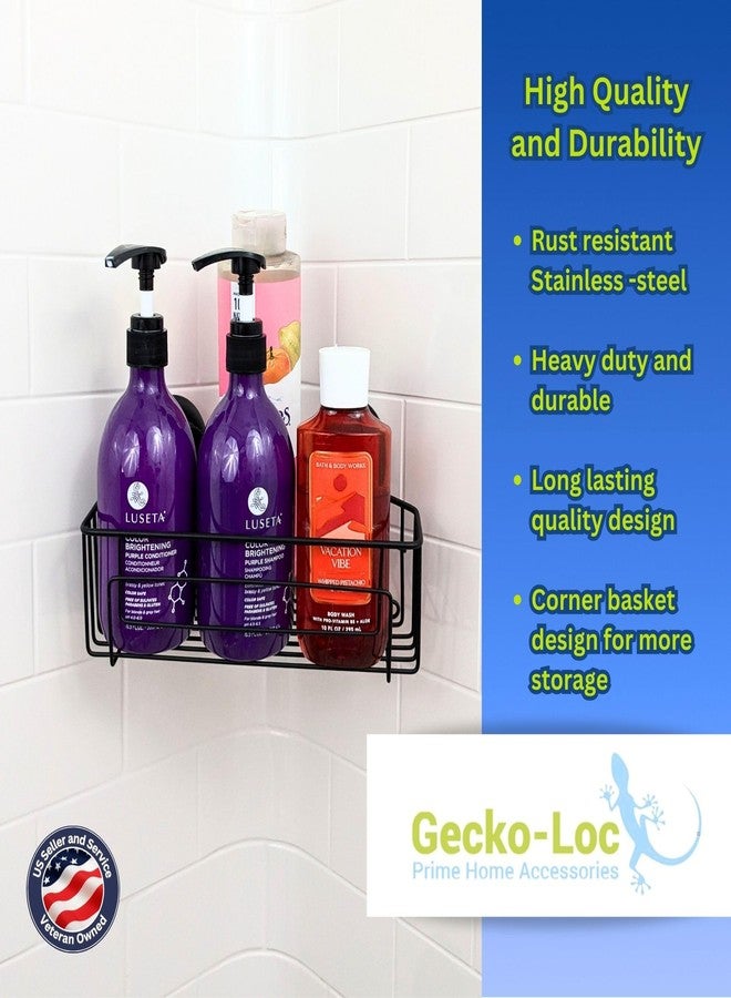 Gecko-Loc Corner Bathroom Shower Caddy shelf organizer suction cup wall storage basket - bath kitchen shampoo accessories shelves organizers caddies - Black - Image 3