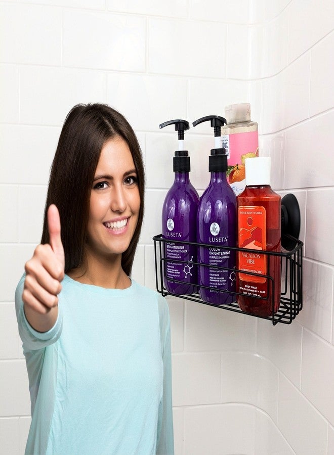 Gecko-Loc Corner Bathroom Shower Caddy shelf organizer suction cup wall storage basket - bath kitchen shampoo accessories shelves organizers caddies - Black - Image 2