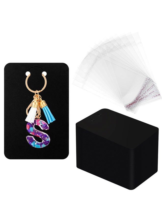 Pajean 320 Pcs Keychain Display Cards Self Sealing Bags 2.3 x 3.5 Inch Jewelry Cards for Selling Small Business Necklace Packaging (Black) - Image 1