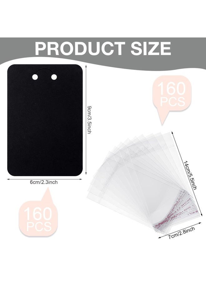 Pajean 320 Pcs Keychain Display Cards Self Sealing Bags 2.3 x 3.5 Inch Jewelry Cards for Selling Small Business Necklace Packaging (Black) - Image 2