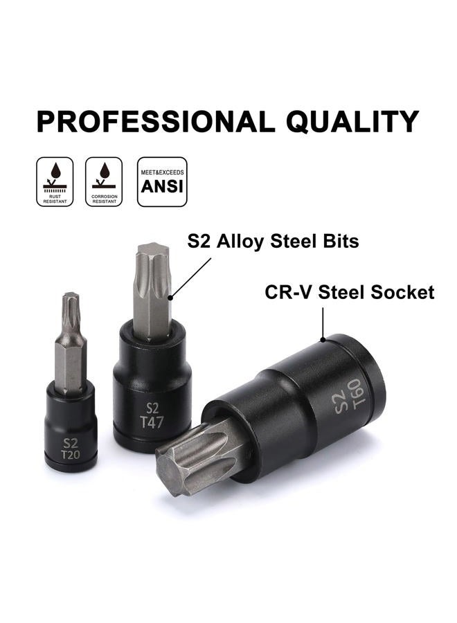 Mayouko 25PCS 1/4",3/8",1/2" Drive Torx Bit and External Socket Set,12 Female E-Torx Sockets and 13 Star Socket Bits - Image 4
