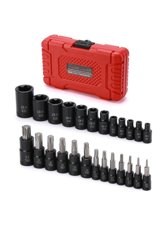 Mayouko 25PCS 1/4",3/8",1/2" Drive Torx Bit and External Socket Set,12 Female E-Torx Sockets and 13 Star Socket Bits - Image 2