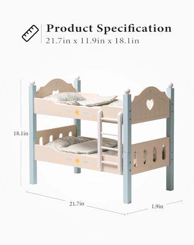 ROBUD Baby Doll Crib Wooden Baby Doll Beds for 20 Inch Dolls Blue Baby Doll Bunk Beds with Tulle American Girl Doll Bed for Gifts WRP10 - Image 5
