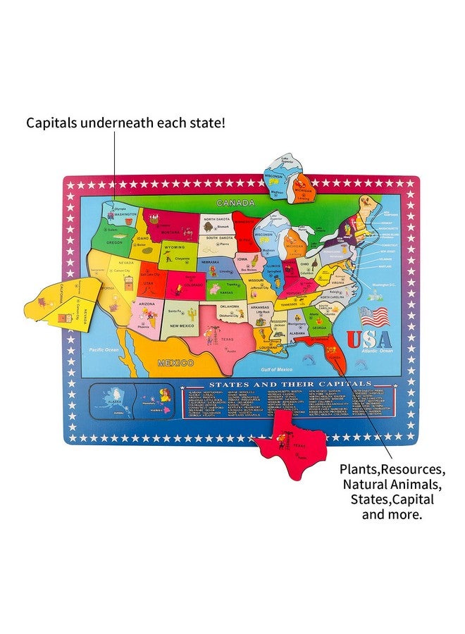 Joqutoys Wooden Usa Map Puzzle 46 Pieces Us Map Puzzle For Kids Educational Geography Puzzles United States Map Puzzle For Boys Girls Birthday Gift - Image 5