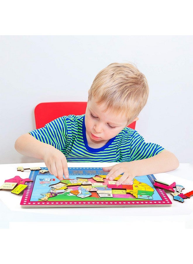 Joqutoys Wooden Usa Map Puzzle 46 Pieces Us Map Puzzle For Kids Educational Geography Puzzles United States Map Puzzle For Boys Girls Birthday Gift - Image 4