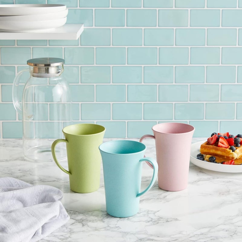 Okuna Outpost أكواب أوكونا أوتبوست غير قابلة للكسر مصنوعة من قش القمح مع مقبض مجموعة من 6 أكواب قهوة بلاستيكية قابلة لإعادة الاستخدام 3 ألوان 15 أونصة - Image 2