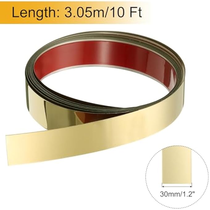 MOULDING STRIP, STAINLESS STEEL WALL CLADDING FOR STICKING, DECORATIVE CLADDING FOR WALL, MIRROR FRAME, CRAFT AND HOME DECOR, 10 FEET X 1.2 INCHES, MIRRORED GOLD - Image 3