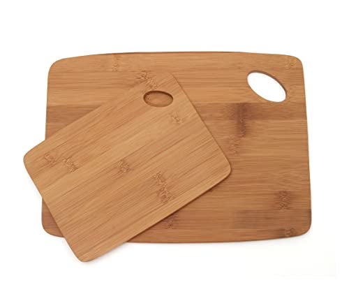 Lipper International Bamboo Wood Thin Kitchen Cutting Boards with Oval Hole in Corner, Set of 2 Boards, 6" x 8" and 9" x 12" - Image 1