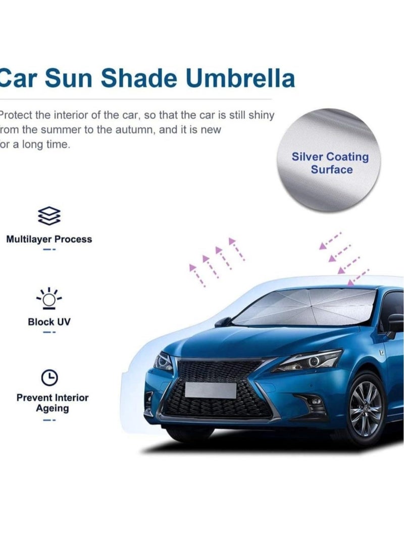 ELTRAZONE Car Umbrella Sun Shade Cover for Windshield UV Reflecting Foldable Front Car Sunshade Umbrella, Easy to Use/Store, 57'' x 31'', Fit Most Vehicle - Image 2