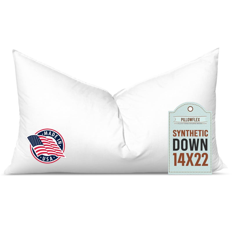 Pillowflex Synthetic Down Pillow Insert 14x22 Down Alternative Pillow Ultra Soft Small Rectangle Lumbar Travel Neck Sleeping Pillow 1 Decorative Pillow Form