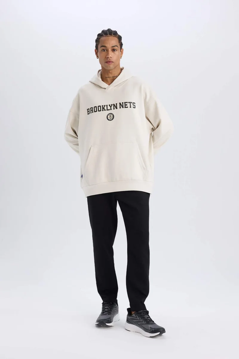 ديفاكتو DeFactoFit NBA Brooklyn Nets Oversize Fit Hooded Scuba Fabric Sports Sweatshirt