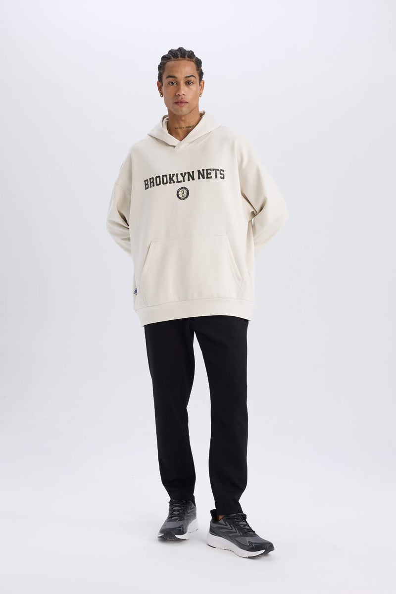 DeFactoFit NBA Brooklyn Nets Oversize Fit Hooded Scuba Fabric Sports Sweatshirt - Image 2