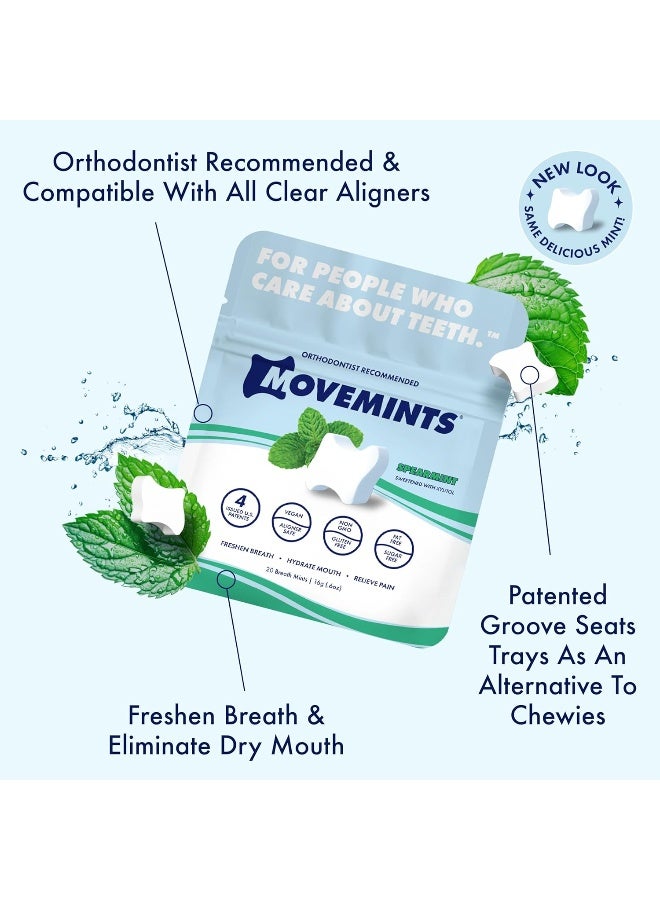 Movemints Clear Aligner Mints Patented Edible Alternative to Chewies Freshen Breath and Improve Dry Mouth with Xylitol Spearmint 3 Pack - Image 2