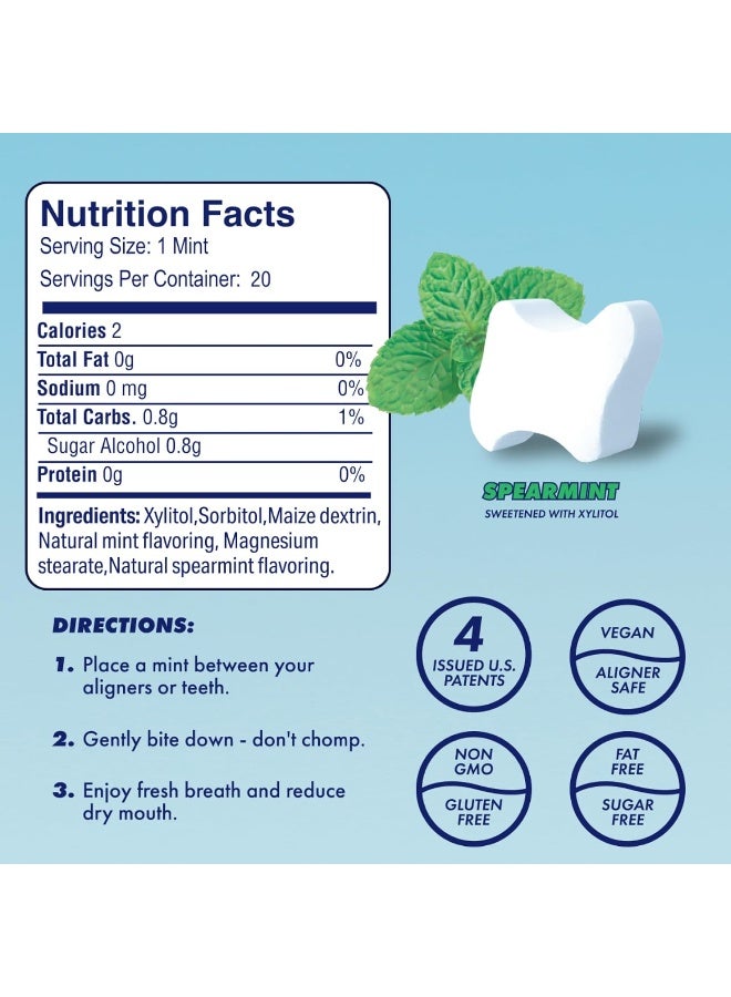 Movemints Clear Aligner Mints Patented Edible Alternative to Chewies Freshen Breath and Improve Dry Mouth with Xylitol Spearmint 3 Pack - Image 3