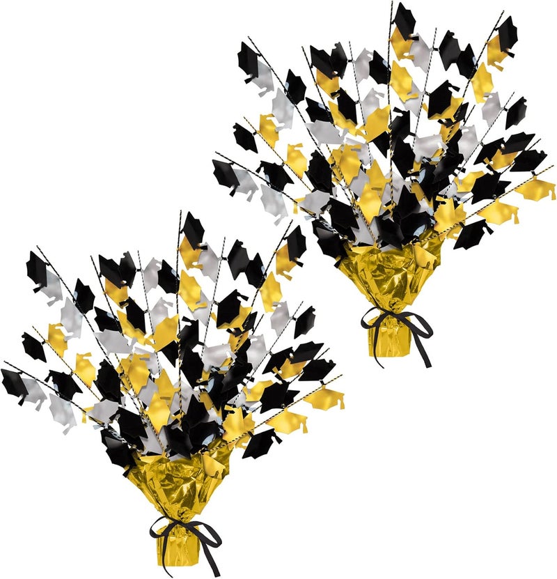 Beistle 2Pack Metallic Gleam N Burst Centerpiece BlackGoldSilver Table Decor for Graduation Party with Mini Grad Caps Tableware Decorations 15 - Image 1