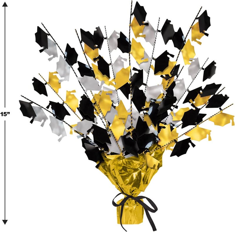 Beistle 2Pack Metallic Gleam N Burst Centerpiece BlackGoldSilver Table Decor for Graduation Party with Mini Grad Caps Tableware Decorations 15 - Image 2