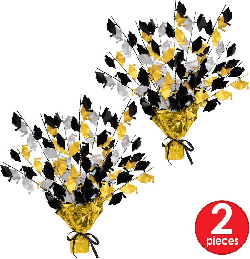 Beistle 2Pack Metallic Gleam N Burst Centerpiece BlackGoldSilver Table Decor for Graduation Party with Mini Grad Caps Tableware Decorations 15 - Image 3