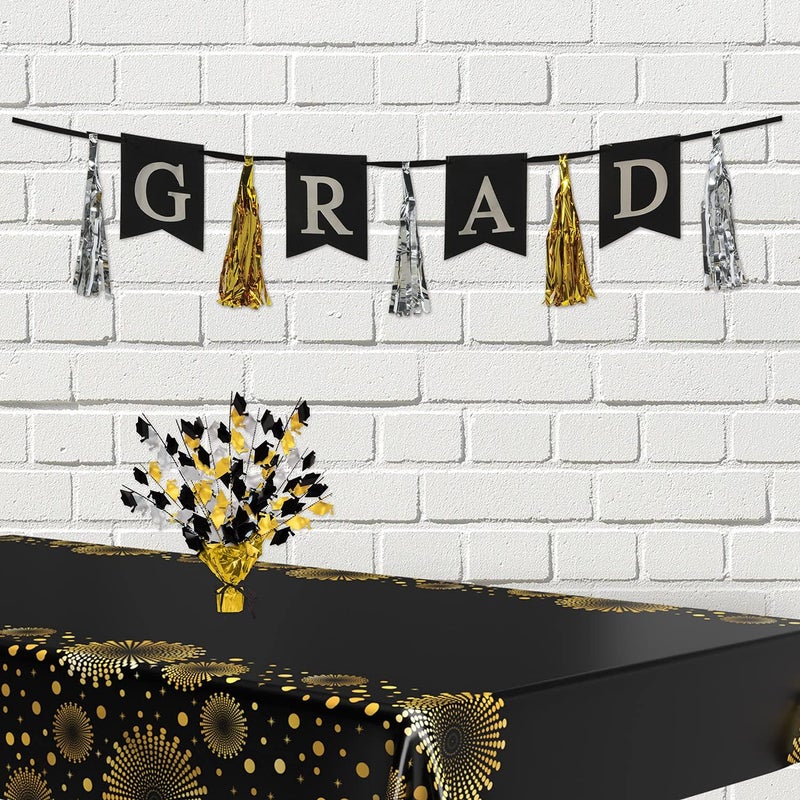 Beistle 2Pack Metallic Gleam N Burst Centerpiece BlackGoldSilver Table Decor for Graduation Party with Mini Grad Caps Tableware Decorations 15 - Image 5