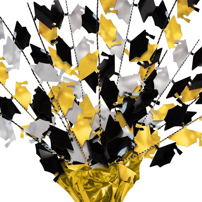 Beistle 2Pack Metallic Gleam N Burst Centerpiece BlackGoldSilver Table Decor for Graduation Party with Mini Grad Caps Tableware Decorations 15 - Image 4