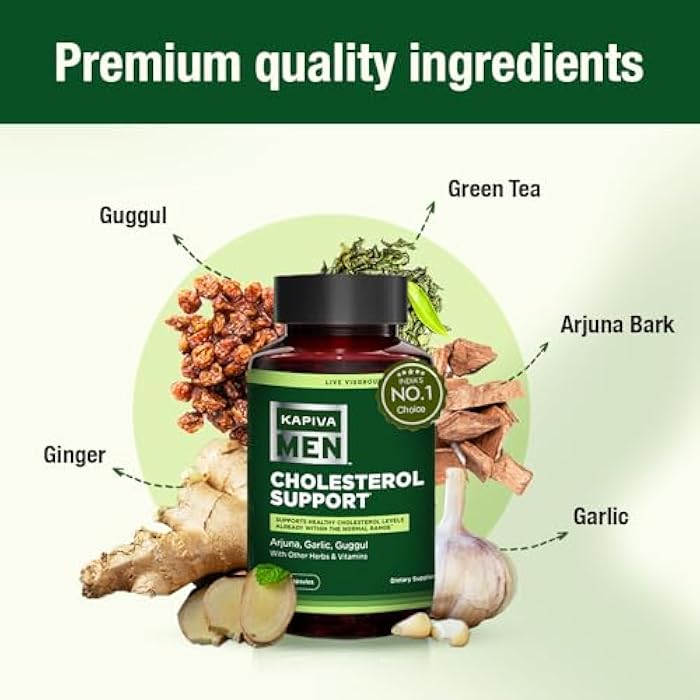 Kapiva Cholesterol Lowering & Heart Health Supplement | Plant Sterols, Niacin, Arjuna, Garlic & Guggul | Natural Herbal Vitamins for Healthy Cholesterol Support | 60 Capsules - Image 3