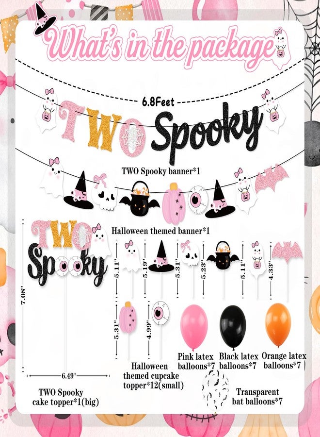 K KUMEED Pink Halloween 2nd Birthday Decorations,Two Spooky Themed Banner,Cute Ghost Eyeballs Hat Cake Topper and Latex Balloons for Girls Halloween 2 Year Old Party Supplies - Image 2