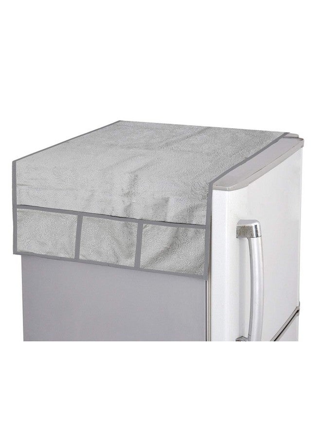 Kuber Industries Kuber Industries Fridge/Refrigerator Top Cover|Flower Design & Water Proof PVC|6 Utility Pockets, Size 98 x 54 CM (Silver)-CTKTC039619  - Image 1