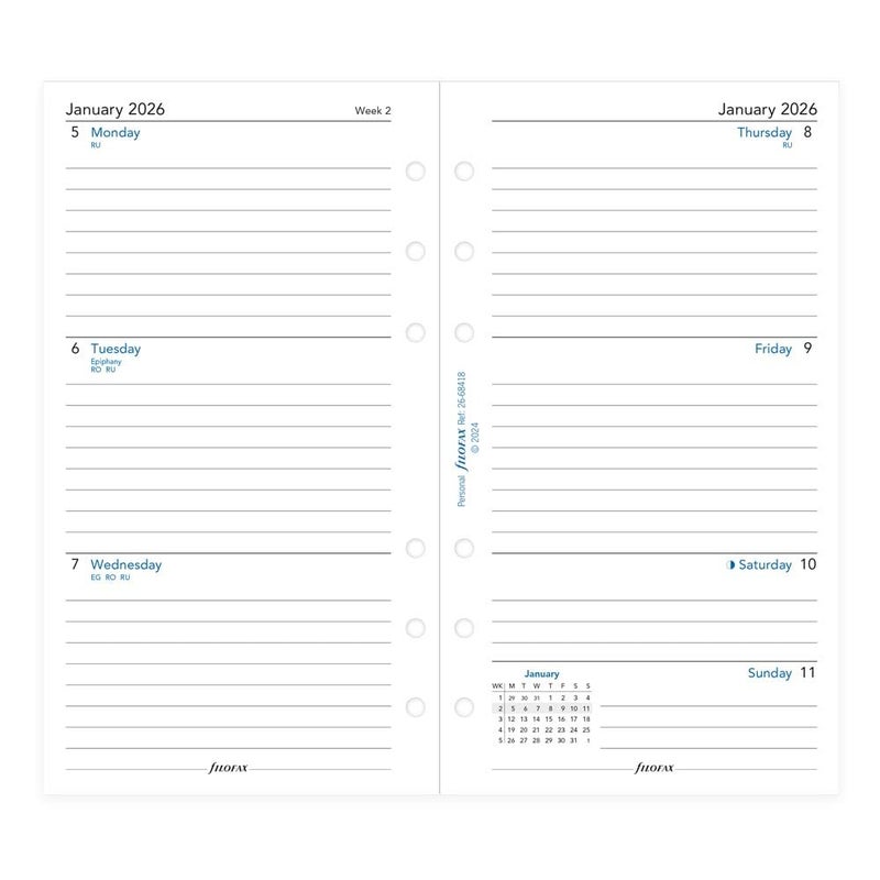 FILOFAX إعادة تعبئة مفكرة فيلوفاكس، حجم شخصي/مضغوط، عرض أسبوعي، ورق أبيض، مسطر، إنجليزي، 2026 (C68418-26) - Image 1