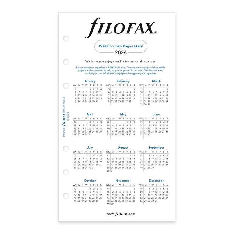 FILOFAX إعادة تعبئة مفكرة فيلوفاكس، حجم شخصي/مضغوط، عرض أسبوعي، ورق أبيض، مسطر، إنجليزي، 2026 (C68418-26) - Image 3
