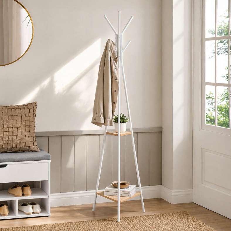 Pan Home Lella Tall Hanger with 2-Tier Storage Shelves 40x40x181cm - White - 262UHE9900041 - Image 1
