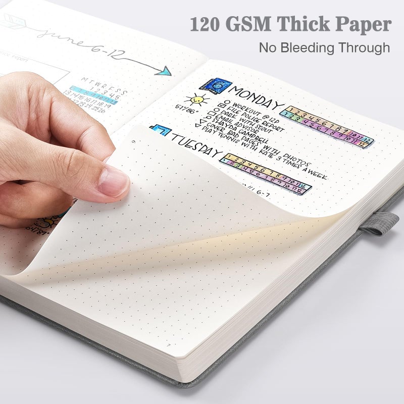 OMEYA Bullet Dotted Journal Notebook 3 Pack, A5 Dotted Journal with 120gsm Paper, Leather Dotted Notebook, Hardcover Dot Grid Notebook Each with 156 Nmubered Pages, Dot Journal for Women, Men 5.75" Ã— 8.38" - Image 2