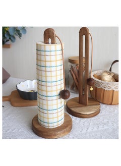 Kitchen Roll Holder Free Standing, Acacia Wood Paper Towel Holder Stand for Kitchen Counter, Non Slip Kitchen Towel Roll Holder Countertop, Farmhouse Kitchen Organizer Fits Most Size Paper Roll