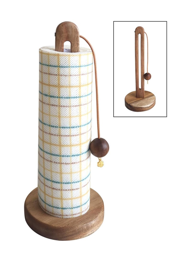SYOSI - Kitchen Roll Holder Free Standing, Acacia Wood Paper Towel Holder Stand for Kitchen Counter, Non Slip Kitchen Towel Roll Holder Countertop, Farmhouse Kitchen Organizer Fits Most Size Paper Roll - Image 1