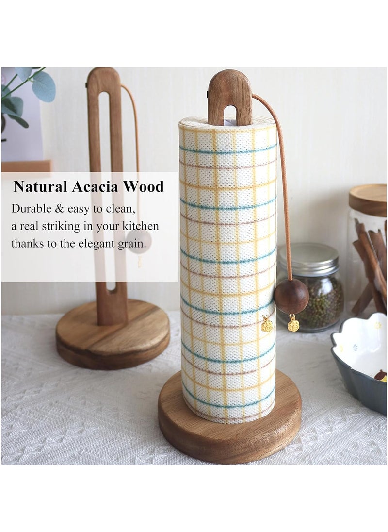 SYOSI - Kitchen Roll Holder Free Standing, Acacia Wood Paper Towel Holder Stand for Kitchen Counter, Non Slip Kitchen Towel Roll Holder Countertop, Farmhouse Kitchen Organizer Fits Most Size Paper Roll - Image 1